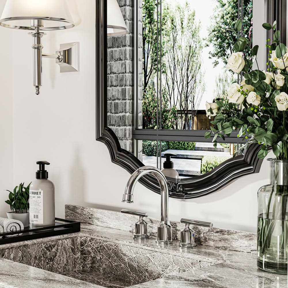 Polished Chrome Double Handle Widespread Bathroom Faucet with Drain Kit