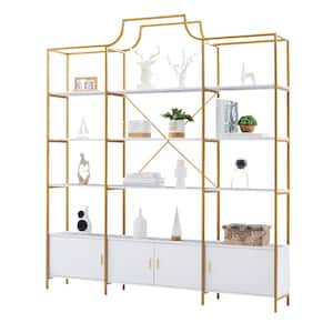 70.8 in. W x 11 in. D x 78 in. H Gold Linen Cabinet with 4-Shelf Display Bookcase and 4 Doors