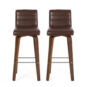 Holdaway 41.00-49.00 in. Dark Brown and Walnut Channel Stitch Bentwood Swivel Barstools (Set of 2)