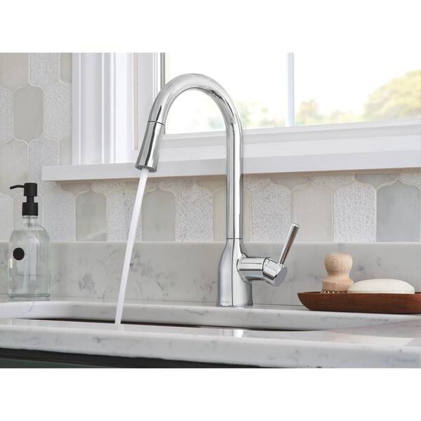Moen Adler Single Handle Pull Down Sprayer Kitchen Faucet With Power Clean And Reflex In Chrome 87233 The Home Depot