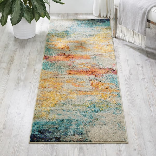 Celestial Sealife Multicolor 2 ft. x 8 ft. Abstract Modern Kitchen Runner Area Rug