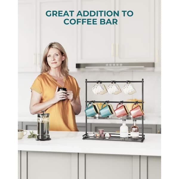 Numhew 2-Tier Mug Display Stand with Heavy Duty Metal Base, 14-Hook Black  Mug Tree Rack, Coffee Mug Holder for Countertop G3H6H2P1 - The Home Depot