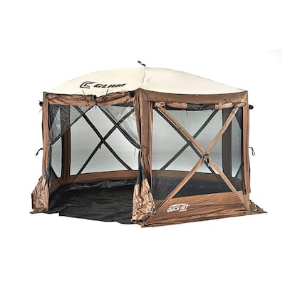 Quick Set Pavilion Camper Brown 8-Person Tent and 150 in. x 150 in. Floor Tarp