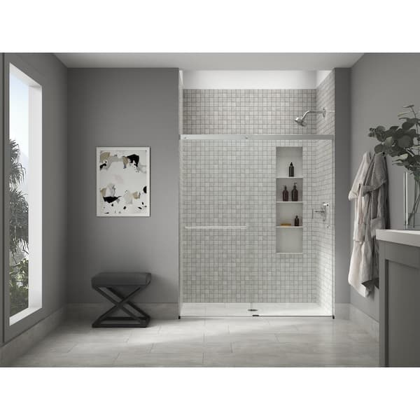 KOHLER Elate Tall 62-66 in. W x 76 in. H Sliding Frameless Shower Door in Bright Silver with Crystal Clear Glass