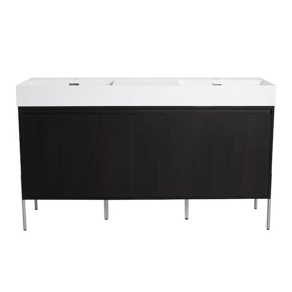 60 in. Freestanding Dark Oak Bath Vanity with White Cultured Marble Top Unassembled
