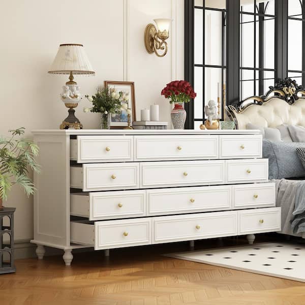 FUFU&GAGA White Wooden 63 in. W 12-Drawer Chest of Drawers Modern