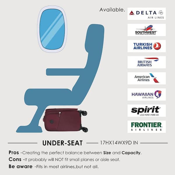 14 in. Navy Spinner Carry On Underseat Luggage with USB Port, Softside Small Suitcase, Plus