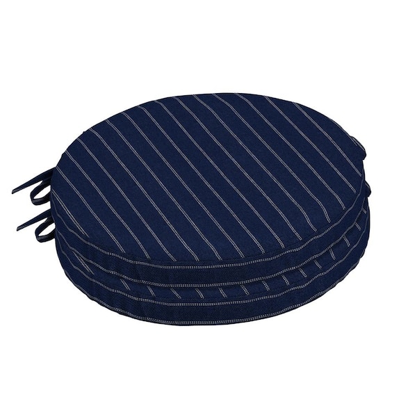 Arden Selections Navy Woven Stripe, Outdoor Round Bistro Chair Pads