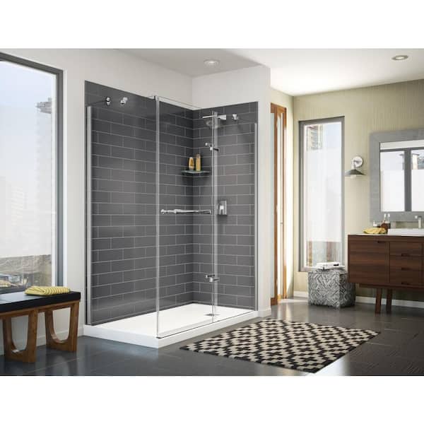MAAX Utile Metro 32 in. x 60 in. x 83.5 in. Corner Shower Stall in Thunder Grey with Right Drain Base in White