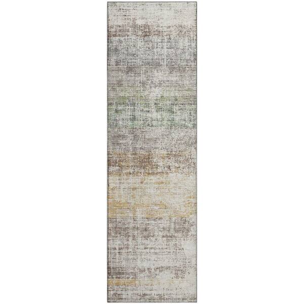 Mayfield Premium Machine Washable Abstract AMF2388 Putty 2 ft. x 7 ft. Runner Rug