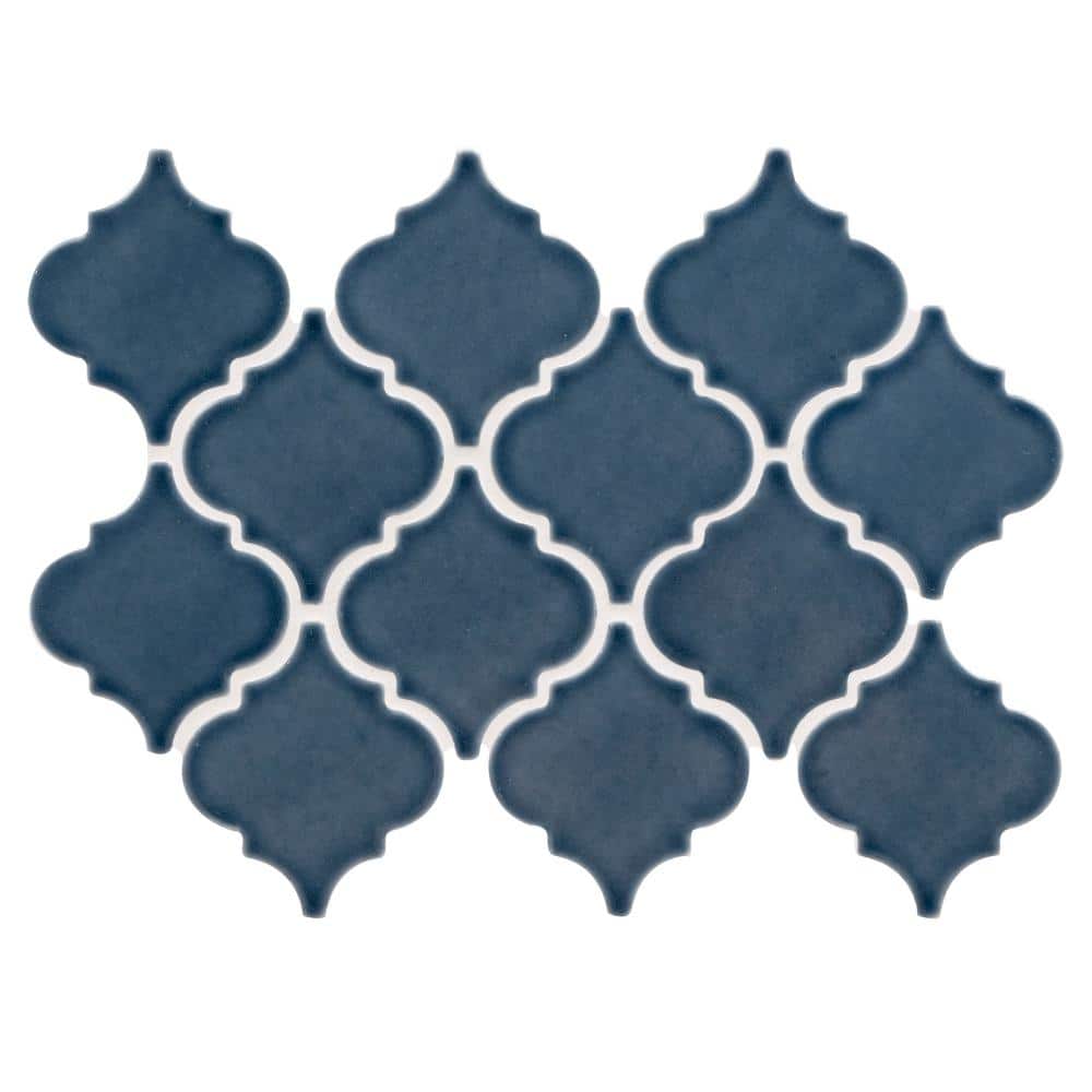 MSI Take Home Tile Sample-Bay Blue Glossy Arabesque 4 in. x 4 in
