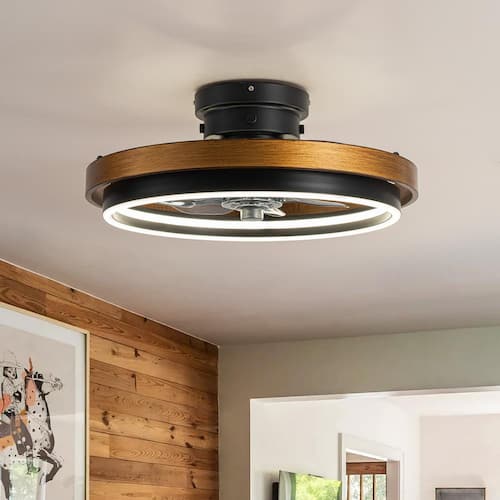 0.98 ft. 1-Light Brown Farmhouse LED Indoor Woodgrain Flush Mount Ceiling Fan with 11.8 in. Fan Blade Span Ceiling Fans With Lights