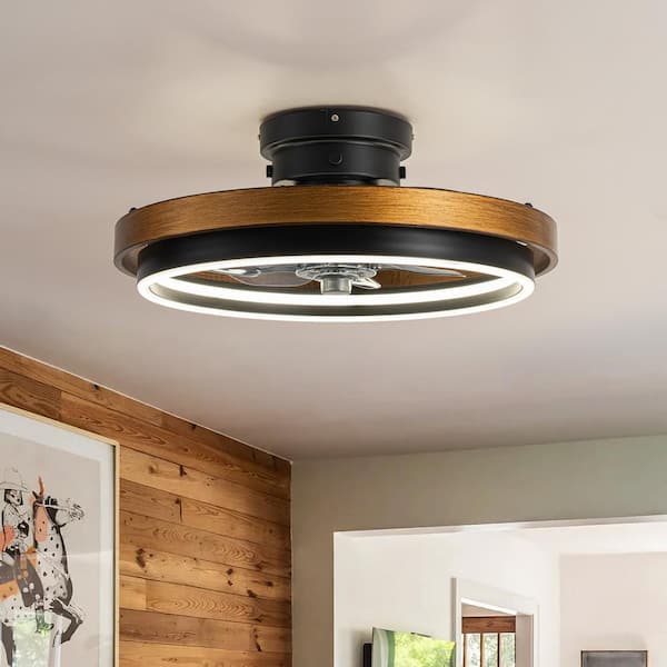 0.98 ft. 1-Light Brown Farmhouse LED Indoor Woodgrain Flush Mount Ceiling Fan with 11.8 in. Fan Blade Span