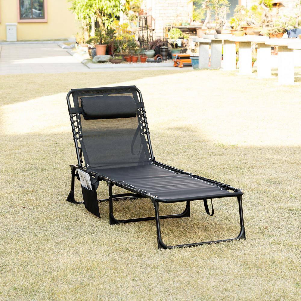 Black Steel Armless Chaise Lounge with Cushions