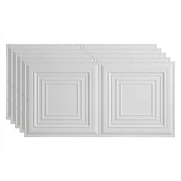 Fasade Traditional #3 2 ft. x 4 ft. Glue Up Vinyl Ceiling Tile in Gloss White (40 sq. ft.)