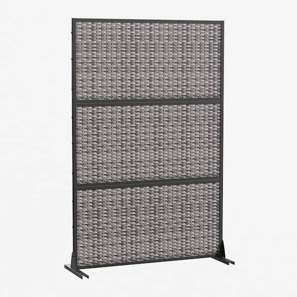72 in. x 47 in. Outdoor Metal Privacy Screen Garden Fence with Wicker Panel Wall Decal in Black