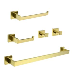 5-Piece Wall Mount Bath Hardware Set Mounting Hardware Included in Brushed Gold