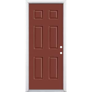 32 in. x 80 in. 6-Panel Red Bluff Left Hand Inswing Painted Smooth Fiberglass Prehung Front Exterior Door with Brickmold