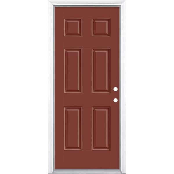 Masonite 32 in. x 80 in. 6-Panel Red Bluff Left Hand Inswing Painted Smooth Fiberglass Prehung Front Exterior Door with Brickmold