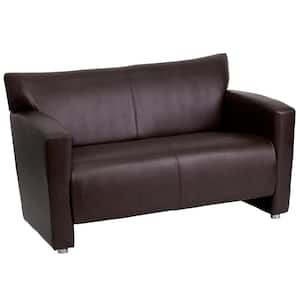 51 in. Brown Faux Leather 2-Seater Loveseat with Square Arms