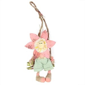 23 in. Pink Green and Tan Spring Floral Hanging Sunflower Girl Decorative Figure