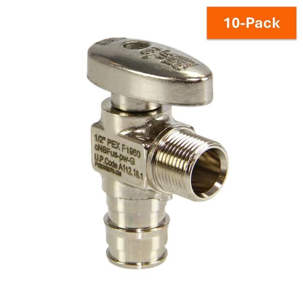 ProPEX 1/2 in. PEX-A Expansion Barb x 3/8 in. OD Compression Lead-Free Brass Quarter-Turn Angle Stop Valve (10-Pack)