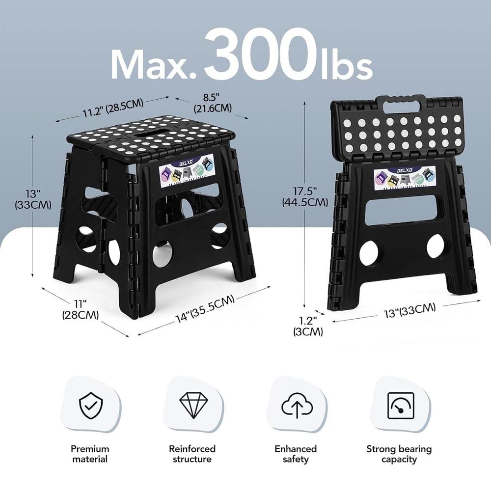 Black Foldable Plastic Step Stool with Anti-Slip Surface