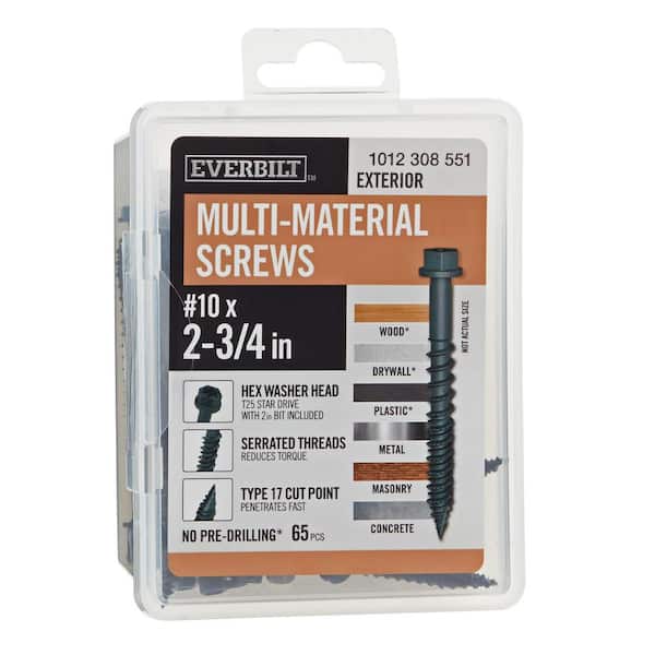 #10 x 2-3/4 in. Black 6-Lobe Drive Exterior Washer Hex Head Multi-Material Screw 1 lbs. -Box (65-Piece )