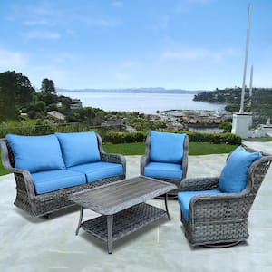 Bradford Grey Aluminum 4-Pieces Chat Set with Dark Blue Cushions