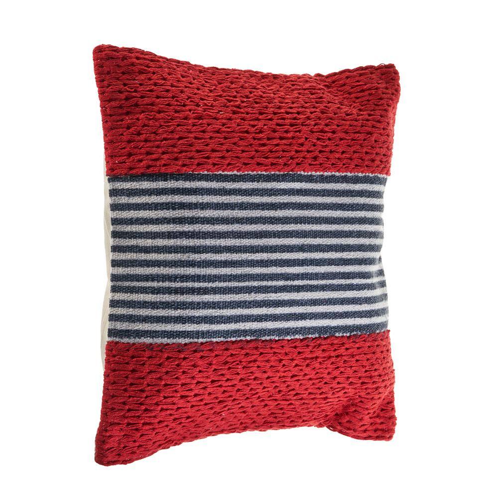 Red and Blue Nautical Striped Square Throw Pillow