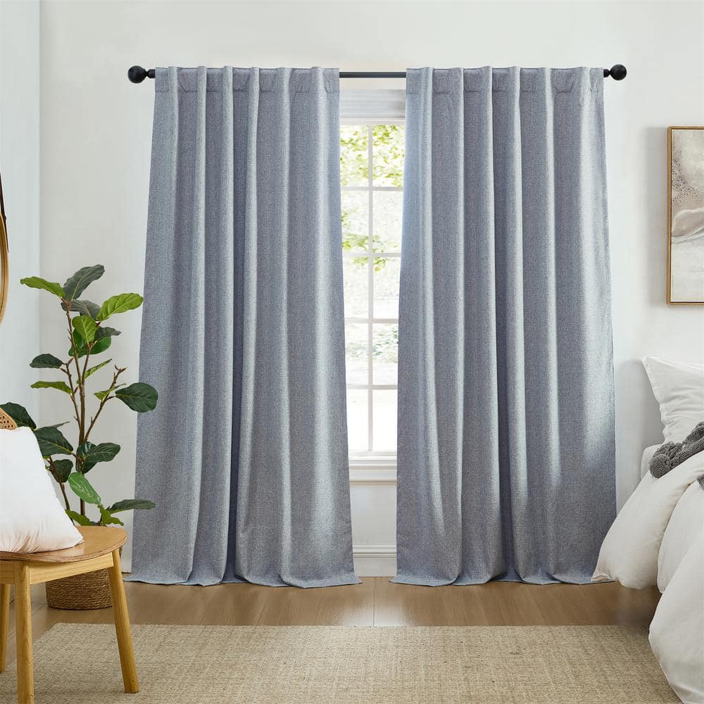 Elrene Solace Blue Polyester Solid Texture 52 in. W x 95 in. L Rod