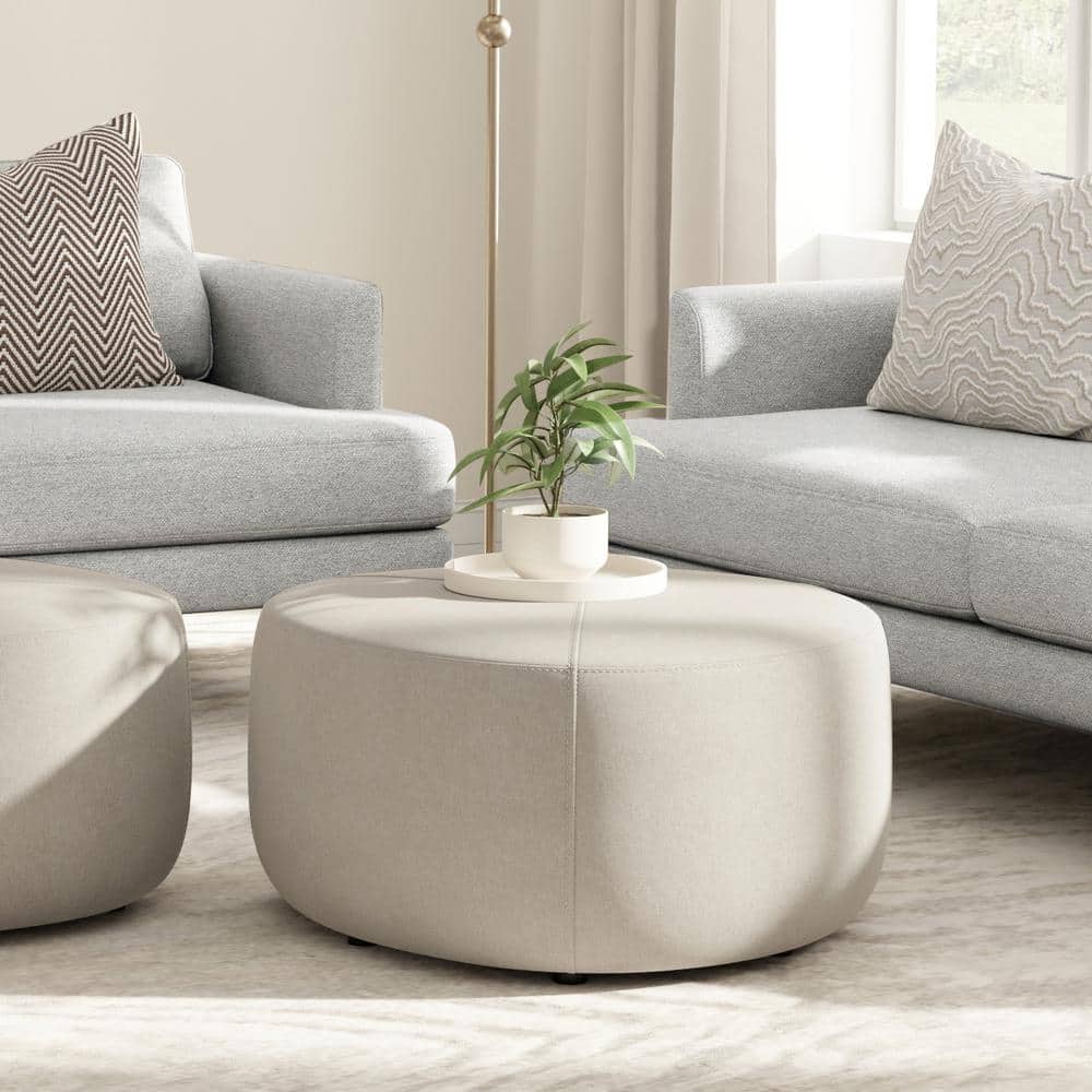 Moore Natural Linen Look Large Round Ottoman
