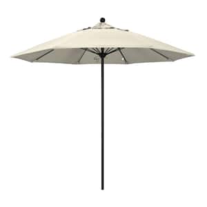 9 ft. Black Aluminum Commercial Market Patio Umbrella with Fiberglass Ribs and Push Lift in Antique Beige Olefin