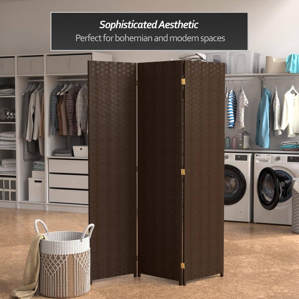 Dark Mocha Woven Fiber 6 ft. Folding Room Divider