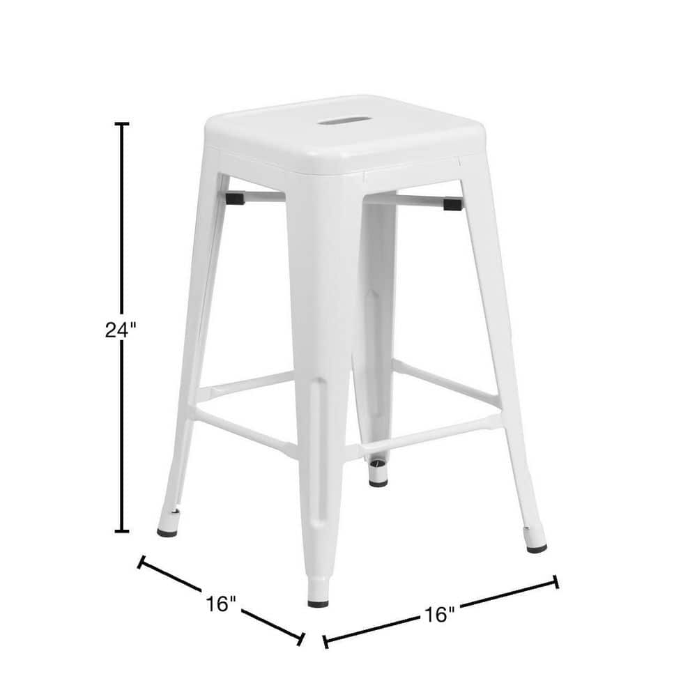 24" High Backless White Metal Indoor-Outdoor Counter Stool