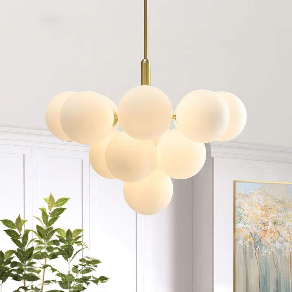 13-Light Brass Mid Century Modern Bubble Globe Chandelier Cluster Pendant Lighting Fixture with Milk White Glass Shade price history on PriceWatchPro