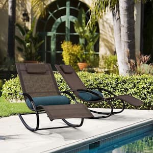 Sling Outdoor Patio Chaise Lounge with Detachable Pillow, Set of 2, Brown