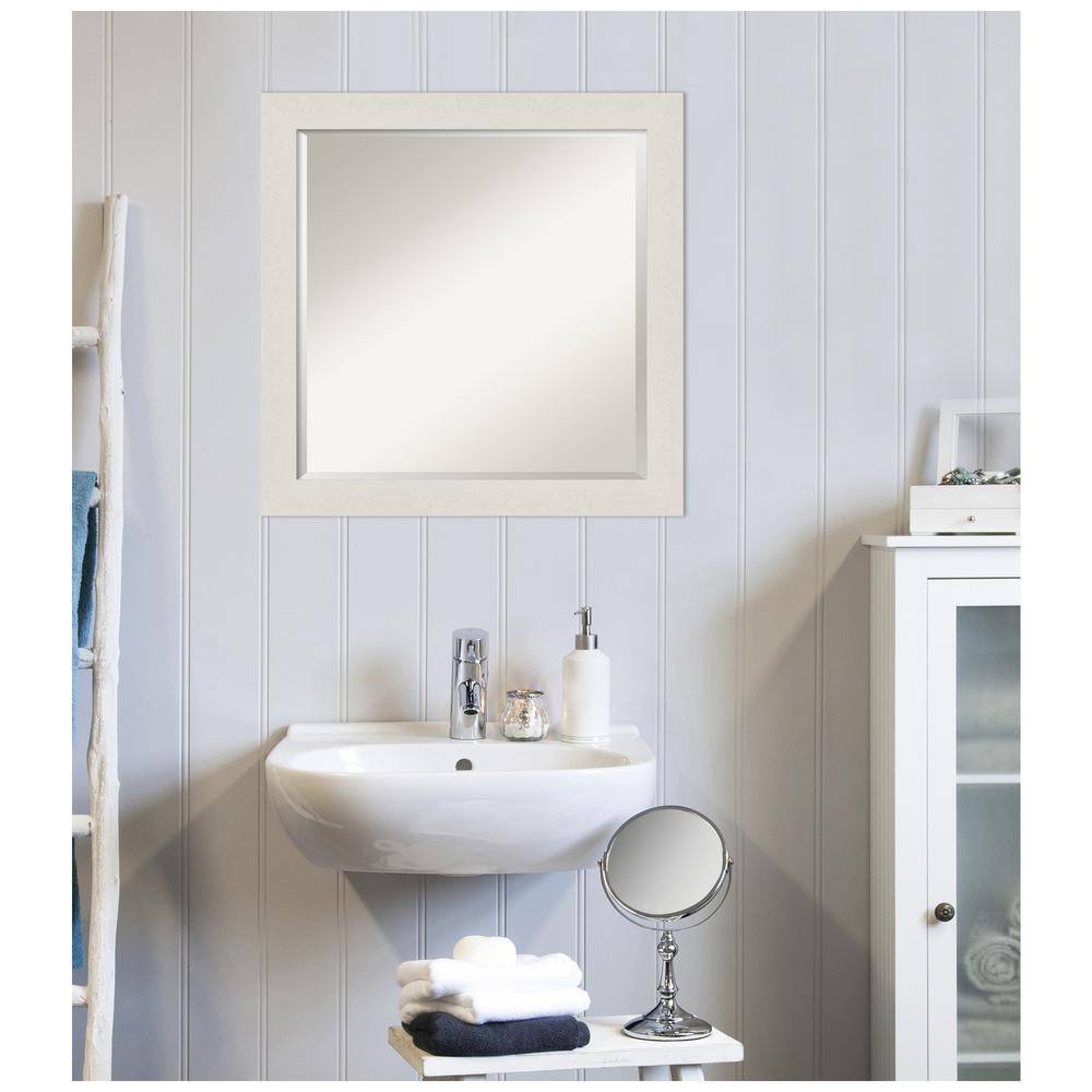 Rustic Plank White Wood Grain Bathroom Vanity Mirror