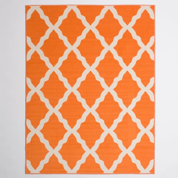 Ottomanson Glamour Collection Non-Slip Rubberback Moroccan Trellis Design 5x7 Indoor Area Rug, 5 ft. x 6 ft. 6 in., Orange