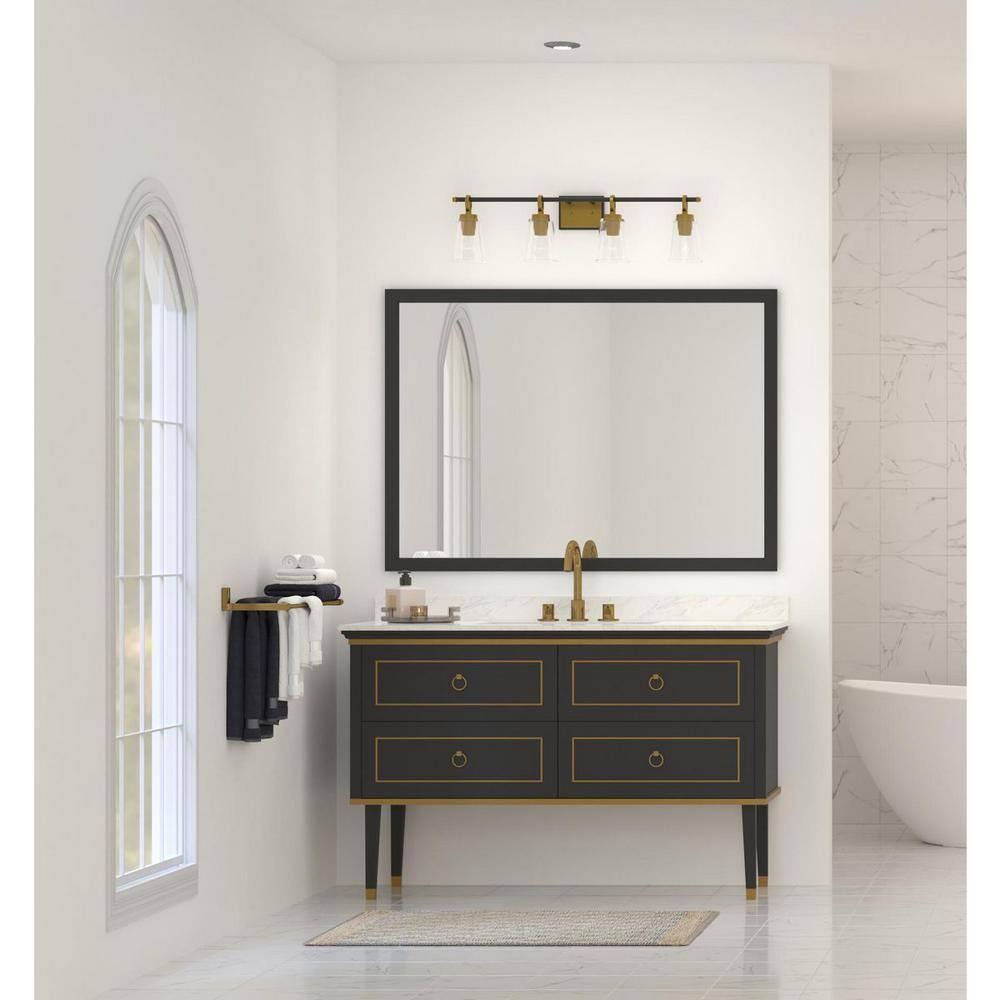 Cassell 4-Light Black and Brass Vanity Fixture with Clear Glass Shades