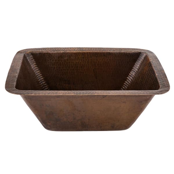 Premier Copper Products Bronze 16 Gauge Copper 17 in. Undermount Rectangle Bar Sink with 3.5 in. Drain Opening