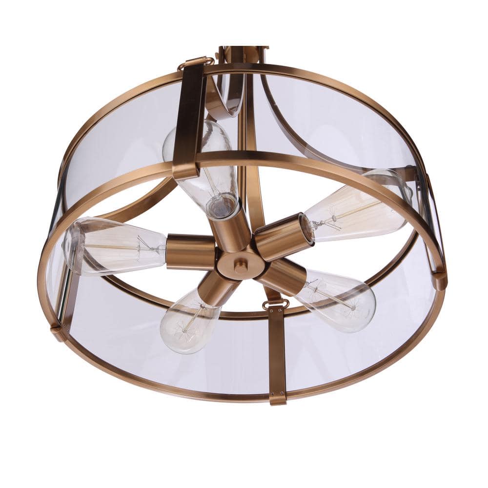 Elliot Satin Brass 5-Light Clear Glass Drum Pendant