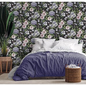 Black Summer Double Roll Floral Easy to Remove Tropical Wallpaper