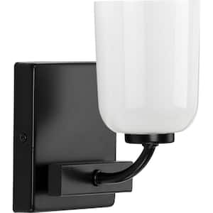 Moore Collection 1-Light Matte Black White Opal Glass Luxe Bath Vanity Light