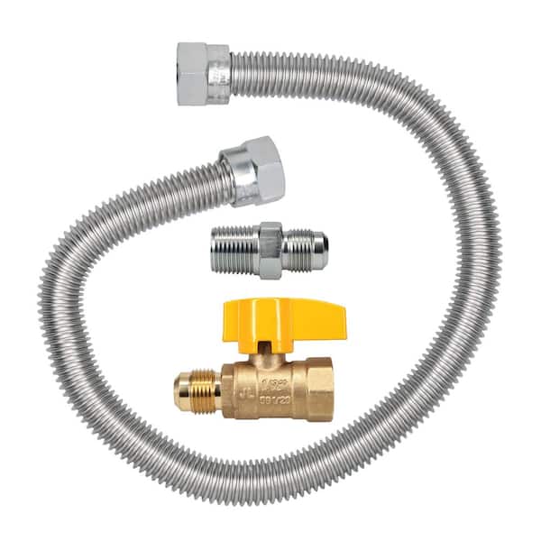 Cambridge 5/8 in. OD x 1/2 in. MIP x 1/2 in. FIP Ball Valve x 24 in. Stainless Steel Standard Gas Connector (150,000 BTU)