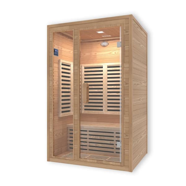 Upgrade 2-Person Indoor Canadian Hemlock Wooden Infrared Sauna Room with Bluetooth Digital Control Panel