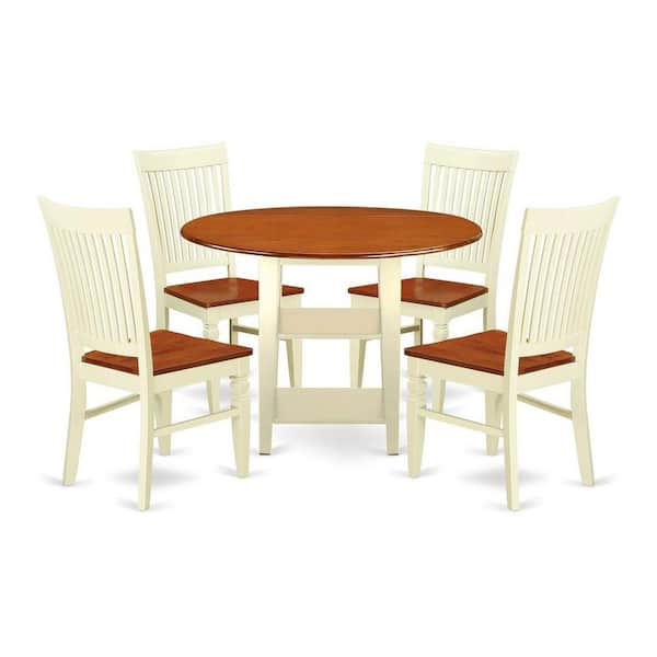 East West Furniture 5-Piece Buttermilk and Cherry Solid Wood Top - Round Dining Room Set - Seats 4