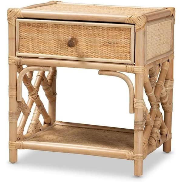 HOME IMPORTS EMPORIUM Natural Brown 1 Drawer 17.7 in. W Nightstand with Rattan Design