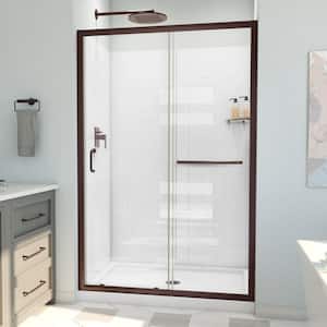 48 in. W x 78-3/4 in. H Sliding Semi-Frameless Shower Door Base and White Wall Kit in Oil Rubbed Bronze and Clear Glass