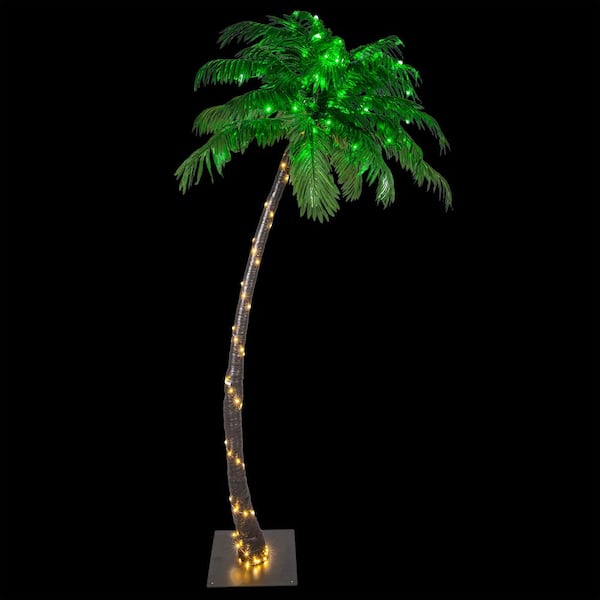 Wintergreen Lighting 7 ft. PreLit Curved Artificial Palm Tree with 160